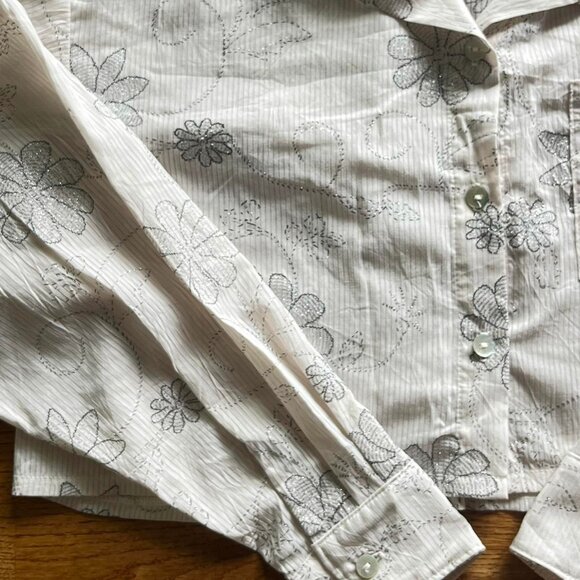 Palosanto Paloma Women's Cream and White Blouse Button Up Shirt Vintage Linen - Picture 2 of 3